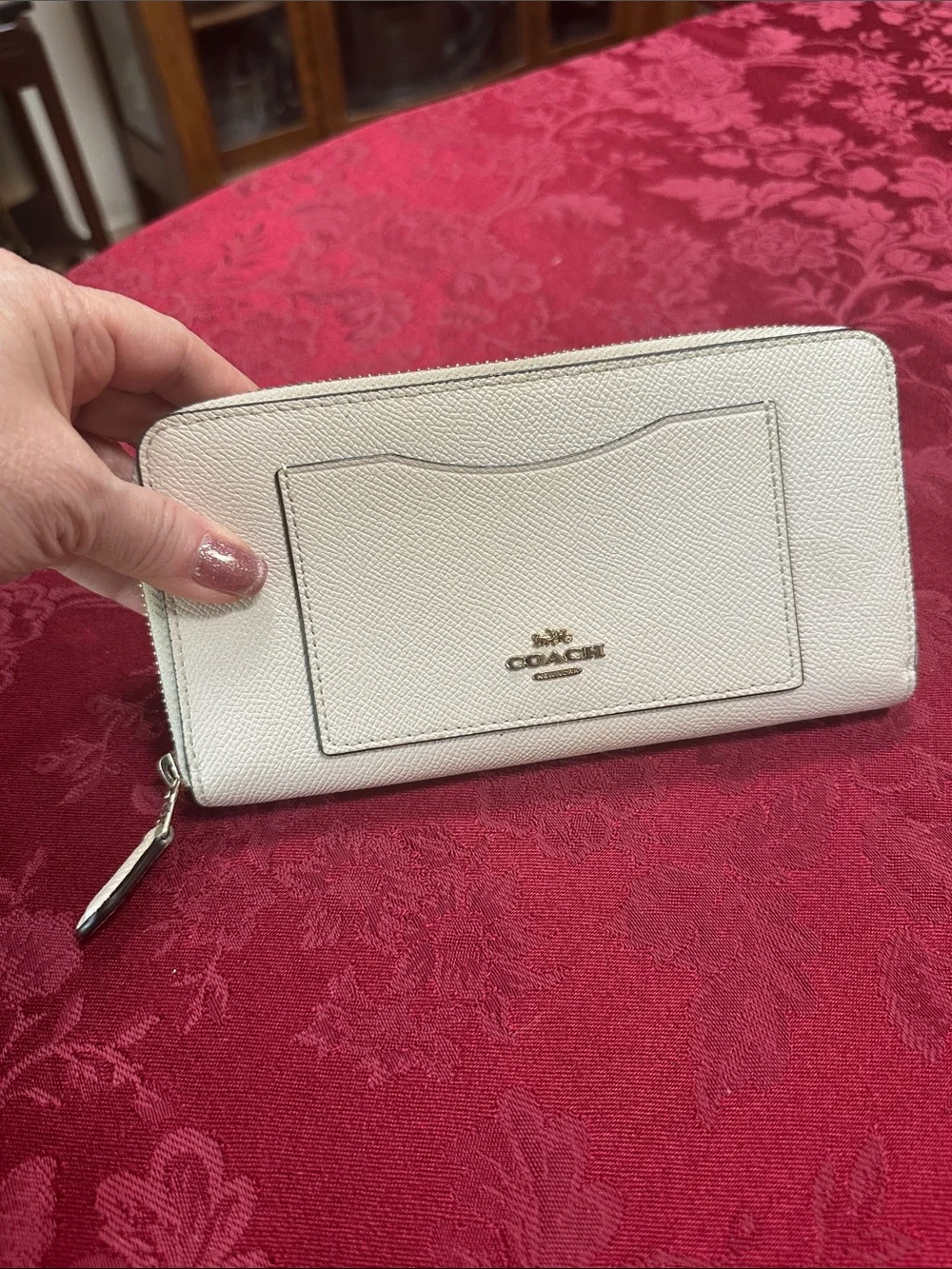 Coach Cream Pebbled Leather Long Zip Wallet